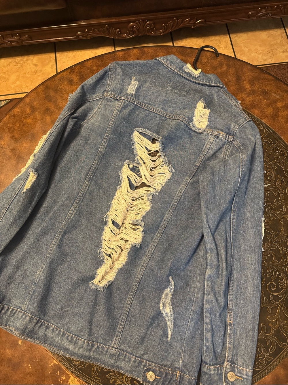 Distressed Blue Denim Jacket - Frayed Detail - Picture 2 of 3